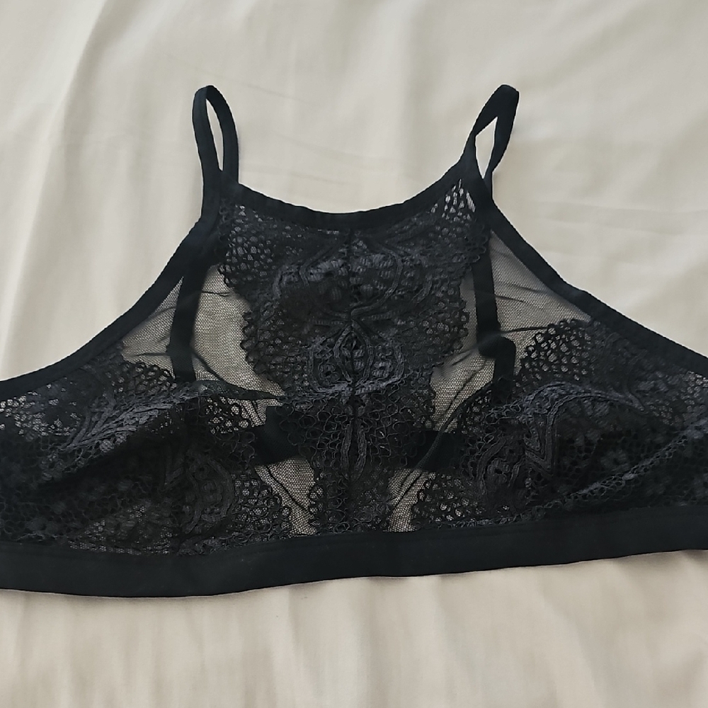 Victoria's Secret Black Lace High-Neck Bralette